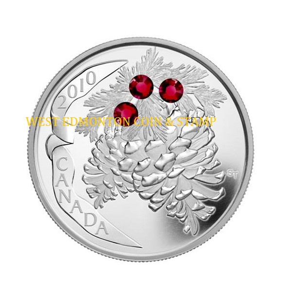 2010 $20 FINE SILVER COIN - HOLIDAY PINECONES - RUBY