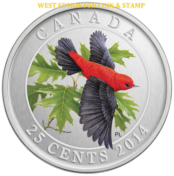 2014 25-CENT COLOURED COIN SCARLET TANAGER