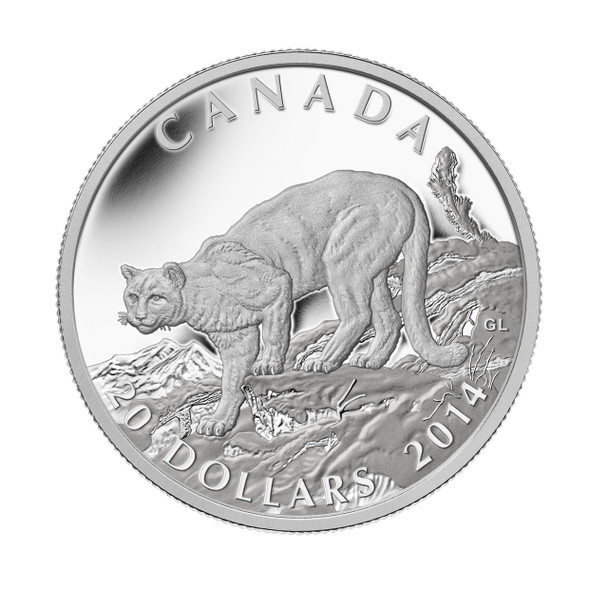 2014 $20 FINE SILVER COIN COUGAR ATOP A MOUNTAIN