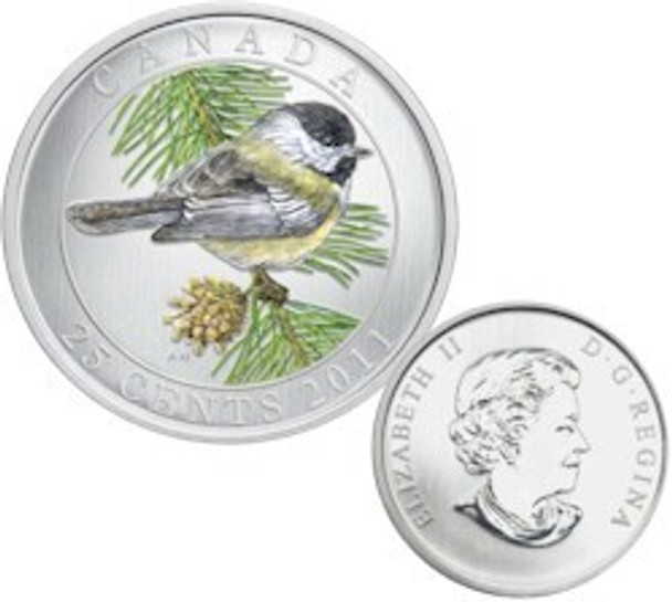 2011 25-CENT COLOURED COIN - BLACK-CAPPED CHICKADEE