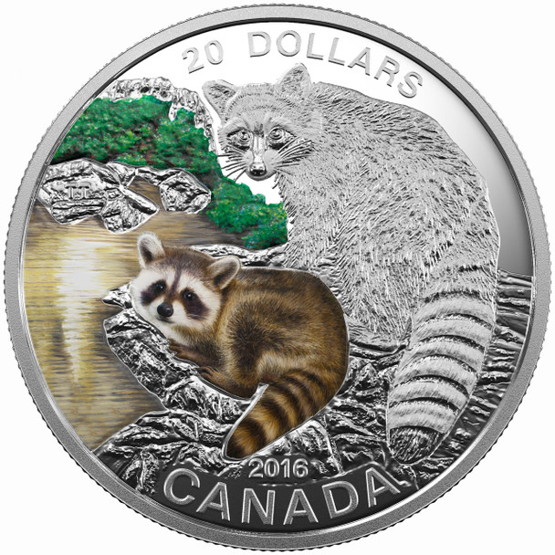 2016 $20 FINE SILVER COIN - BABY ANIMALS: RACCOON