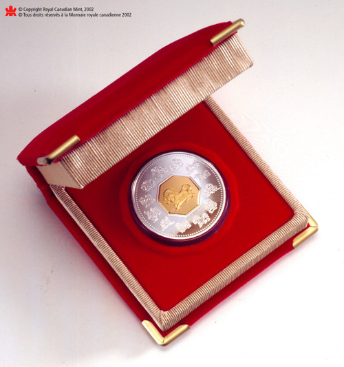 2002 $15 LUNAR SILVER & GOLD COIN - YEAR OF THE HORSE - West