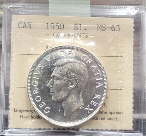 1950 CANADA CIRCULATION SILVER DOLLAR MS-63 ARNPRIOR - West