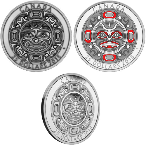 2015 $25 FINE SILVER 3-COIN SET SINGING MOON MASK - West Edmonton
