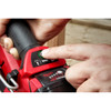 Close-up of Milwaukee 2745-21 M18 FUEL framing nailer controls showing power button, mode selection, and battery indicator interface.