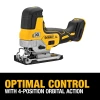 DEWALT DCS335B XR jig saw featuring 4-position orbital action for optimal cutting control in wood and other materials.