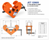 JET 120605 2 ton beam clamp with locking screw technical drawing and dimensional diagram showing beam flange attachment and product specifications.