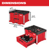 Milwaukee 48-22-8442 PACKOUT 2-Drawer Tool Box dimensions showing overall width, height, depth, and drawer storage capacity.