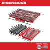 Milwaukee 48-22-9486 106-piece ratchet and socket set with PACKOUT low-profile organizer dimensions and tray layout specifications.