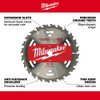 Milwaukee 48-41-0710 framing blade featuring precision ground carbide teeth, expansion slots, anti-kickback shoulder, and thin kerf design for clean, efficient cuts.