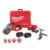 Milwaukee 2870-22 M18 FUEL compact pipe threader kit with die heads, batteries, charger, and hard carrying case.