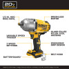DeWalt 20V XR brushless high torque impact wrench feature overview with ergonomic grip and variable speed trigger.