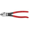 Knipex 74 01 200 8-inch High Leverage Diagonal Cutters featuring a black atramentized finish and red non-slip plastic coated handles.