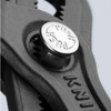Close-up of the push-button fine adjustment mechanism on the Knipex 8701180SBA, showing the 18 settings for precise workpiece fitting.