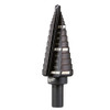 Milwaukee 48-89-9208 #8 Black Oxide Step Drill Bit showing 1/2 inch to 1 inch hole sizes.