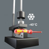 Wera Kraftform Plus insulated screwdriver tested for cold impact resistance to -40°C, demonstrating durable VDE insulation for professional electrical work.