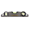 Stanley FMHT43610 9-inch FatMax magnetic torpedo level showing the black die-cast body and three yellow vials.