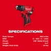 Milwaukee M12 Subcompact Brushless drill driver specifications with 350 in-lbs torque and 3/8 inch metal chuck.