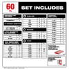 Milwaukee 48-32-5162 SHOCKWAVE Impact Duty 60-piece drill, drive and fasten set showing included drill bits, driver bits, nut drivers, socket adapters, and impact accessories.