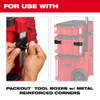 Milwaukee PACKOUT toolbox 3-hook attachment compatible with metal reinforced PACKOUT corners.