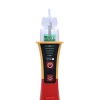 Close-up of the Wiha 25506 CAT IV voltage detector showing the illuminated sensing tip, LED voltage level indicator, power button, and built-in work light.