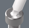 Close-up of the Wera Hex-Plus tip design, showing the rounded contact zones that prevent screw head rounding and stripping.