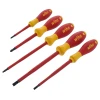 Wiha 32059 5-piece SoftFinish insulated screwdriver set including slotted, Phillips, and square tip screwdrivers with ergonomic handles and 1,000V insulation.