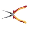 Open jaws of the Wiha 32923 insulated 8-inch long nose pliers with cutters featuring precision-machined gripping tips and VDE-certified insulated handles.