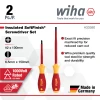 Wiha 33580 SoftFinish insulated 2-piece screwdriver set including Phillips #2 x 100mm and slotted 6.5mm x 150mm screwdrivers for electrical work.