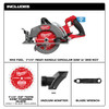 Milwaukee 2931-20 circular saw with included 7-1/4-inch framing blade, dust port, and LED work light features.