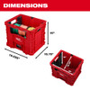 Dimensions and capacity specifications for the Milwaukee 48-22-8043 PACKOUT Crate XL Wire Pulling Kit storage crate.