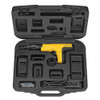 Powers 52019-PWR 27 caliber strip tool kit with carrying case, accessories, cleaning brush, and powder-actuated fastening tool.