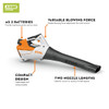 STIHL BGA 30 cordless blower set featuring dual AS 2 batteries, variable blowing force, compact design, and interchangeable nozzle lengths.