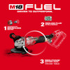 Milwaukee 2889-20 M18 FUEL braking grinder featuring RAPIDSTOP brake, REDLINK PLUS intelligence, and POWERSTATE brushless motor for enhanced safety and performance.