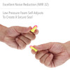 Howard Leight LL-1 Laser Lite disposable foam ear plugs demonstrating low-pressure foam that expands to create a secure, comfortable seal with NRR 32 hearing protection.