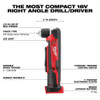 Milwaukee 2615-20 M18 cordless lithium-ion right angle drill feature overview graphic.