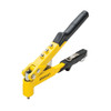 Angled view of the Stanley MR100CG contractor grade rivet gun featuring rugged all-steel construction, ergonomic grips, and interchangeable nosepieces.
