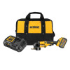 Complete DeWalt DCG418X1 FLEXVOLT 60V MAX cordless grinder kit with charger, battery, and tool bag