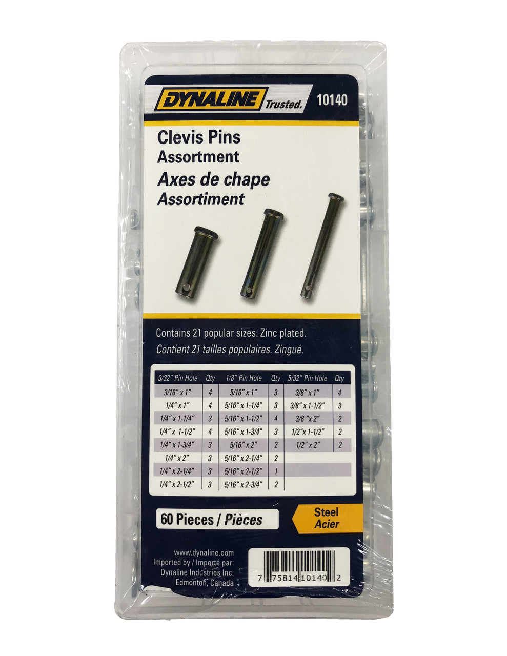1/4 X 1-1/2 Inch Clevis Pins – Yellow Zinc Finish, Steel, 10-Pack, With Cotter Pin Hole For Rotating Connections