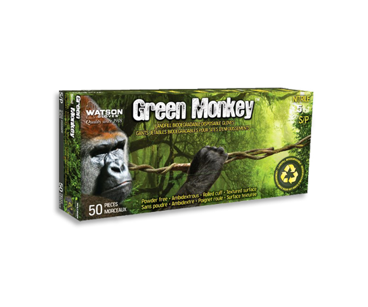 Watson Gloves Green Monkey Biodegradable Powder Free Nitrile Gloves Large 5 mil Black Box of 50