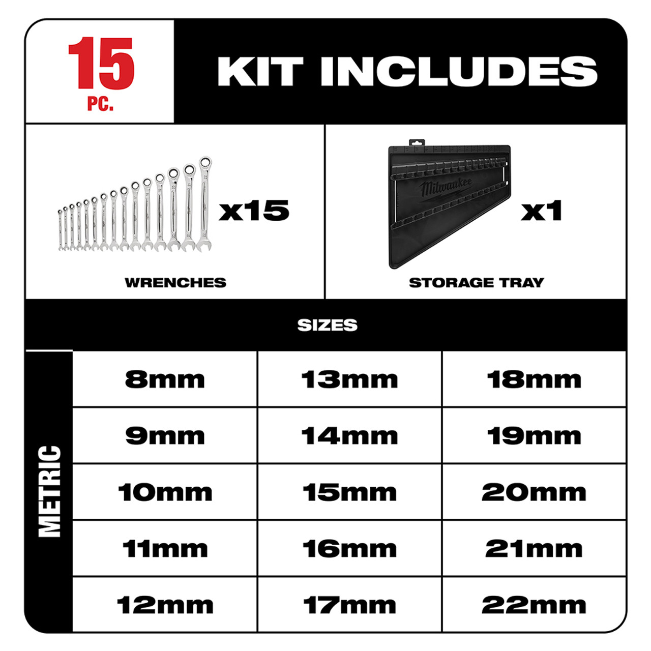 15pc Ratcheting Combination Wrench Set - Metric