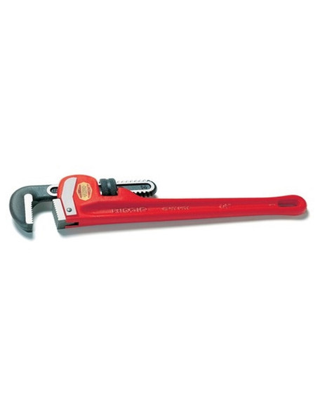 Ridgid Heavy-Duty Straight Pipe Wrench in signature red with a cast-iron I-beam handle.