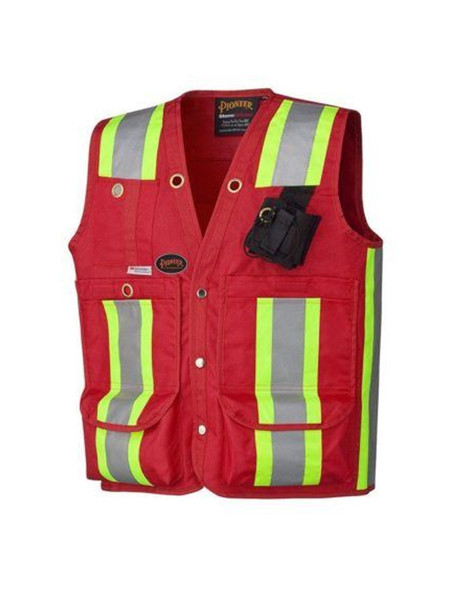 Pioneer 695 V1010710 Hi-Viz Orange Surveyor's Safety Vest with 14 pockets and reflective tape