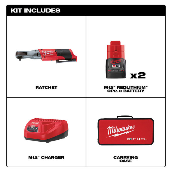 Milwaukee 2557-22 M12 FUEL™ 3/8 in. Ratchet 2 Battery Kit