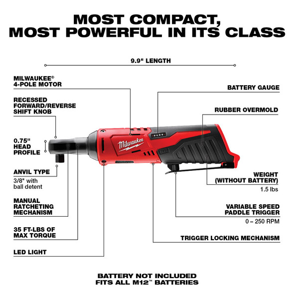 Milwaukee 2457-20 M12™ Cordless 3/8 in. Ratchet