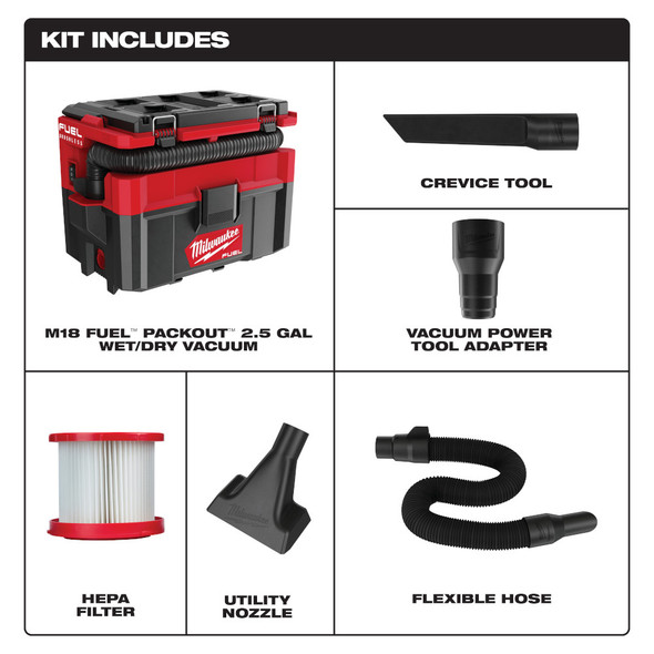 Milwaukee 0970-20 M18 FUEL™ PACKOUT™ 2.5 Gallon Wet/Dry Vacuum