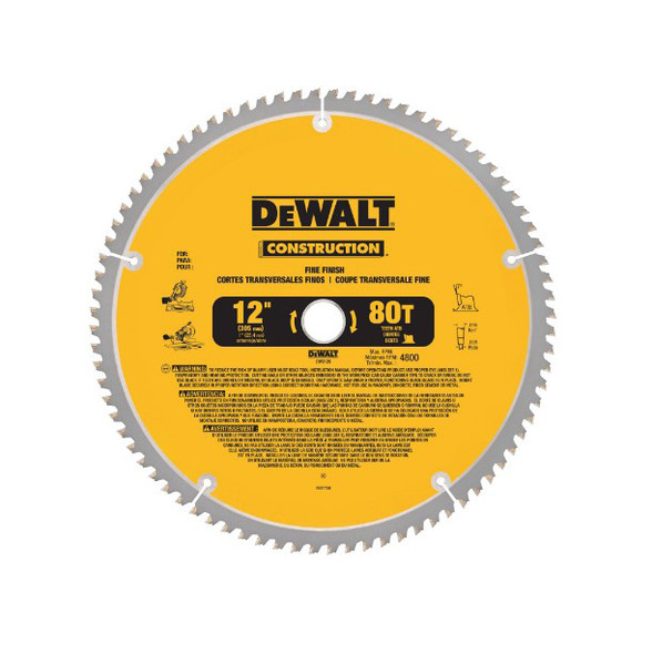 Dewalt 12" 80T Construction Fine Finish Miter Saw Blade