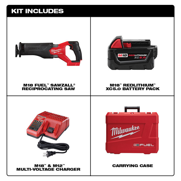 Milwaukee 2821-22 M18 FUEL™ SAWZALL® Reciprocating Saw - 2 Battery XC5.0 Kit