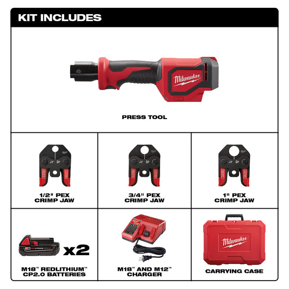 Milwaukee 2674-22C M18™ Short Throw Press Tool Kit w/ PEX Crimp Jaws