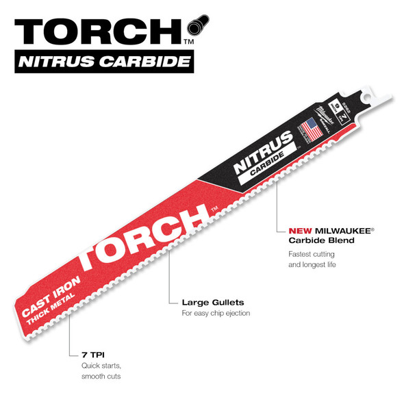 Milwaukee 48-00-5362 9" 7TPI The TORCH™ for CAST IRON with NITRUS CARBIDE™ 3PK